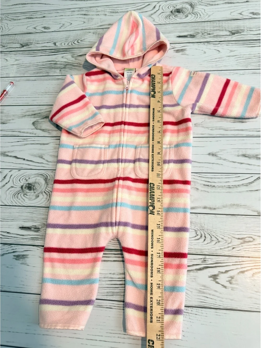 Old Navy Baby 3-6 Months Hooded Fleece Jumpsuit Striped